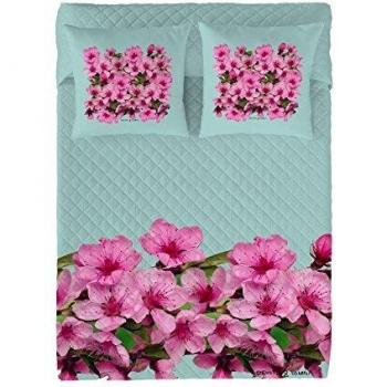 Devota & Lomba Flor Almendro Cenefa Colcha Bouti, Verde/Rosa, Cama 180