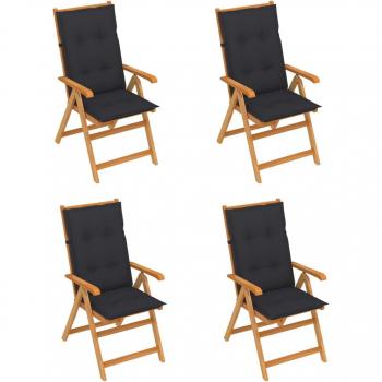 Teak Wood Garden Chairs Set of 4 with Anthracite Cushions