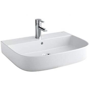 Lavabo con rebosadero y juego de fijación, colección Mid, 60 x 45 x 14,7 centímetros, color blanco