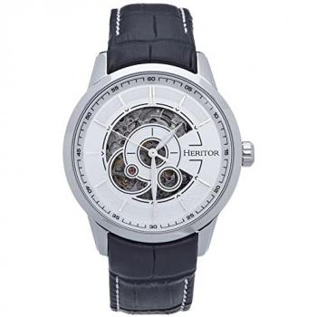 Heritor Automatic Davies Semi-Skeleton Men's Leather Watch - Silver/White, One Size