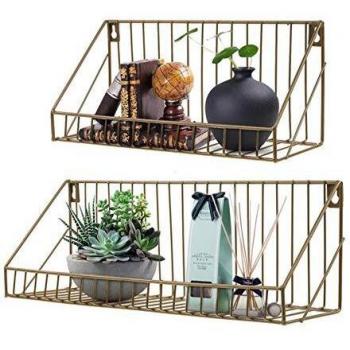 AGSIVO Estantería de Pared, 2pcs Estantería Colgante, Estantes Flotantes en Metálico Decoración de Pared para Sala de Estar, Cocina, Dormitorio, Baño