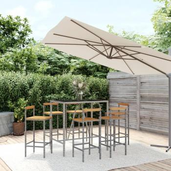 7 Piece Garden Bar Set Grey Poly Rattan & Solid Wood Acacia