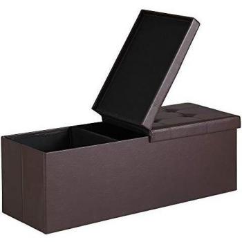 Banco de Almacenaje Plegable Marrón 115x38x38cm con Asiento Acolchado y Capacidad de 130L