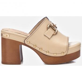 Zuecos de mujer de piel con tacón en color beige - Modelo 161479