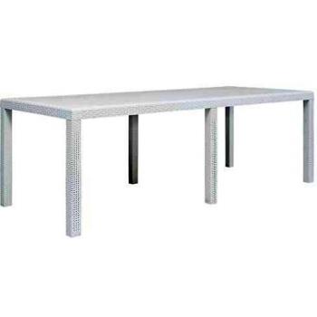 vidaXL Mesa de Jardín Plástico Aspecto de Ratán Blanca 220x90x72cm Mobiliario