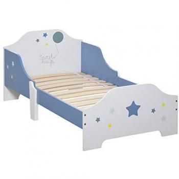 Cama Infantil de Madera con Estampado de Estrellas para Niños +3 Años 143x74x59 cm Azul y Blanco, Carga 50 kg - Homcom