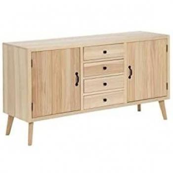LOLAhome Aparador Tallado geométrico Natural Claro de Madera de álamo de 140x40x76 cm