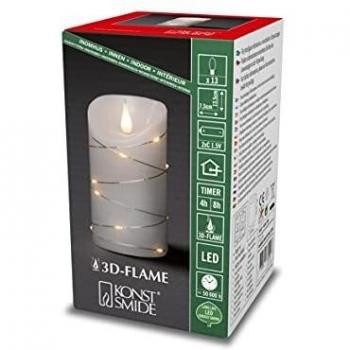 Vela LED de Cera Blanca con Efecto 3D y Temporizador, 13.5 cm