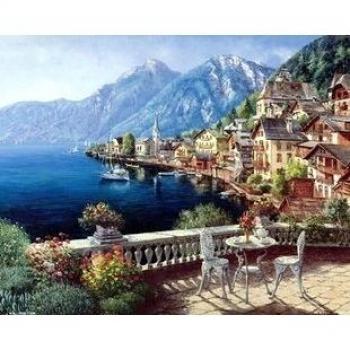 Junto al mar, balcón, Kits de punto de cruz, 14 ct, kits de 33 x 25inch, 400 x 320 Aida – Kit de punto de cruz,