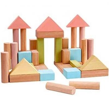 PlanToys 40-Piece Pastel Wooden Building Blocks