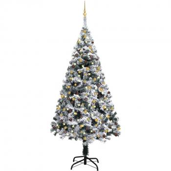 Árbol de Navidad artificial con LEDs y bolas PVC verde 210 cm