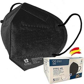Mascarilla FFP2 Negra, 20 unidades, Fabricación 100% Española, Alta eficiencia 5 capas, talla única, Homologada CE 0161, EN 149: 2001+A1:2009