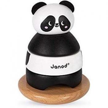 Janod Juguete Panda Stacker&rocker - Tentetieso de madera maciza, juguete de estímulo para manipular y encajar, pintura al agua, recomendado a partir de 1 año