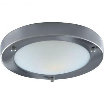 Plafón de Baño Satinado Plateado con Difusor de Vidrio Acido IP44, E27 - 1 Luz Redondo