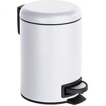 WENKO Cubo con pedal para cosmética Leman negro 3 l Capacidad: 3 l, Acero, 17 x 25 x 22.5 cm, Blanco