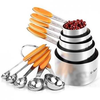 Tazas Medidoras, U-Taste Juego de 10 Tazas y Cucharas Medidoras de Acero Inoxidable 18/8, Mango de Grosor Mejorado