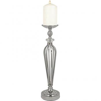 Portavelas Romimex Plateado de Metal y Vidrio, dimensiones 16 x 50 x 16 cm