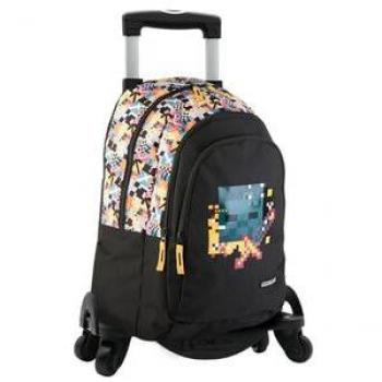 Mochila Escolar Minecraft Pixel con Carro Toybags, 4 Ruedas Giratorias, Dimensiones: 44 x 30 x 20 cm