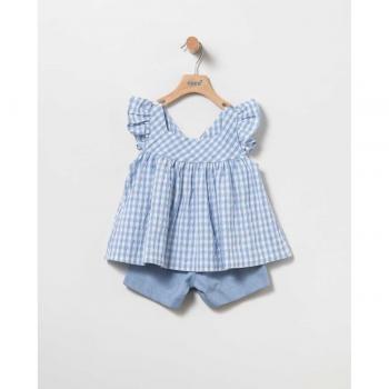 Conjunto de niña de blusa de cuadros vichy y short