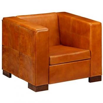 vidaXL Sillón de Piel Auténtica Forma de Cubo Marrón Claro Asiento Sofá Salón