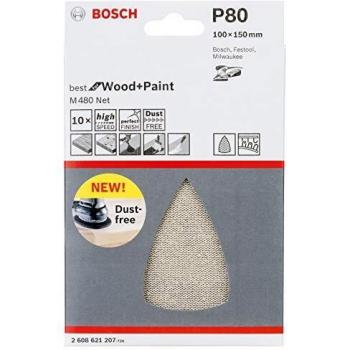 Bosch Professional M480 - Hojas de lija triangulares, madera y pintura, grano P80, accesorios para lijadora delta, 10 piesas
