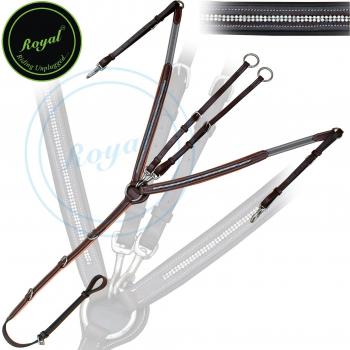 Royal Diamand Breast plate With Running Attachment. / Vegetable Tanned Leather./ Stainless Steel Buckles./ Grey Elastic with White Lines.
