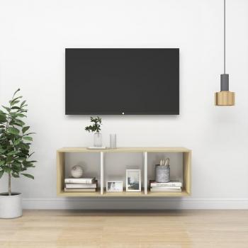 Mueble de TV de pared Sonoma roble y blanco 37x37x107cm multicapa