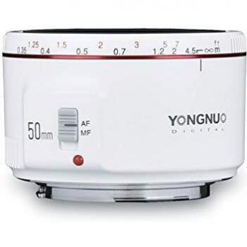 Yongnuo YN50MM F1.8 II AF/MF 0.35M Distancia de enfoque Estándar Prime Lente Blanco para Canon DSLR Cámara