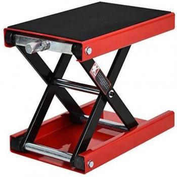 DURHAND Plataforma Elevadora de Tijera con Soporte para Motocicletas con Altura Ajustable Carga 500 kg 41,5x23,5x10-37 cm Negro y Rojo