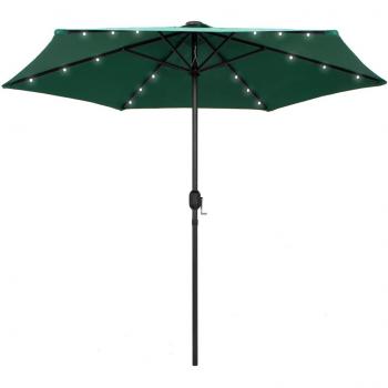 Sombrilla con luces LED y palo de aluminio verde 270 cm
