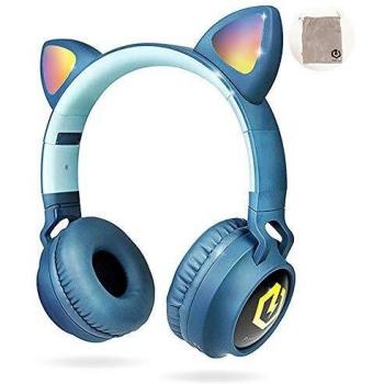 PowerLocus Auriculares Bluetooth de Diadema para niños, Cascos Bluetooth Inalámbricos, Auditiva Límite de 85DB, Sonido Estéreo, con Micrófono, Micro SD, Plegable, Estuche Cascos para Movil, Tablet,PC
