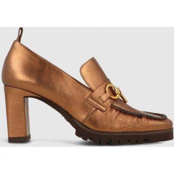Mocasines de mujer Lodi en piel color bronce con tacón y detalle de hebilla dorada