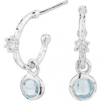 Pendientes tipo aro Bhavani de plata con cierre de presión, adornados con topacio azul y topacio blanco