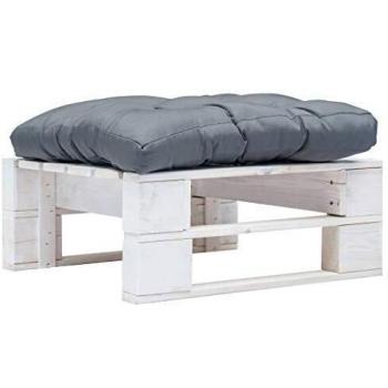 Otomana de Palets de Jardín con Cojín Gris y Estructura de Madera Blanca