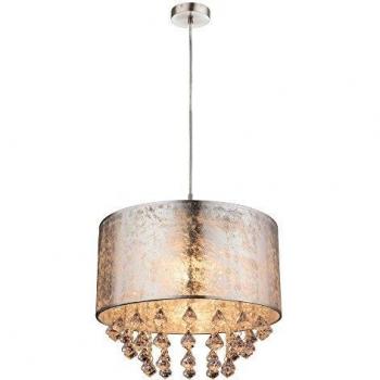 Lámpara Colgante Textil Plata Globo Amy con Cristales, 140 cm
