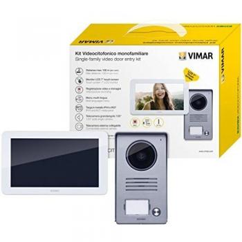 Vimar K40915 Kit videoportero de superficie que incluye: videoportero táctil LCD 7, placa audio/vídeo 1 pulsador, alimentador con enchufes intercambiables; incluye soporte, blanco