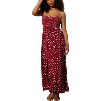 Vestido de playa largo de tirantes con estampado de lunares