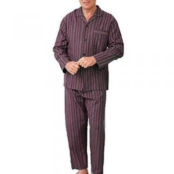 Hombre Algodón Peinado Conjunto Pijama Pijama Pijama De Franela Sintética Dibujos De Rayas Diseño - Morado, Large
