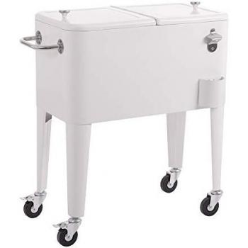 Nevera Portátil de Acero Blanco para Barbacoa 56 litros y Metal 74 x 43 x 80 cm