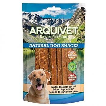 Arquivet Barritas de salmón con piel - Snacks naturales para perros - Chuches para perros - Golosinas para perros - Alimentación y comida para perros - Snacks caninos - 100 g