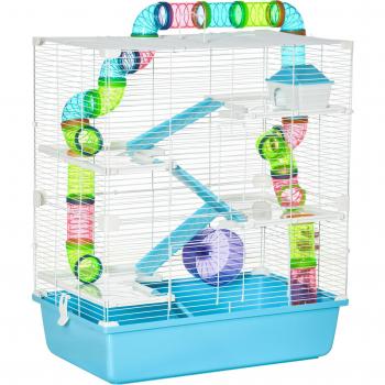 PawHut Jaula para Hámster Grande 59x36x69 cm Azul y Blanco