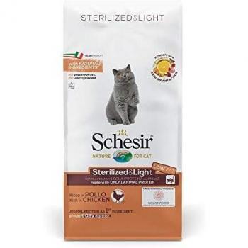 Schesir Dry Food for Adult Cats Sterilized or Overweight Line Light with Chicken Taste Croquettes - Bag Size 10 kg