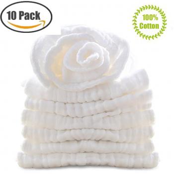 Muslin Organics Baby Washcloths, Premium Reusable Wipes - Extra Soft For Sensitive Skin,Newborn Muslin Baby Bath Towels Pure White 11x11 by Bwinka