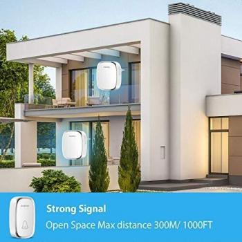 DAZAKA Timbre Inalámbrico Para Exterior Impermeable con 1 Transmisor y 1 Receptore, Alcance a 300m, 36 Melodías, Volumen Ajustable, Timbre para Ancianos, Casa, Oficina, Hotel