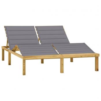 Tumbona Doble de Madera de Pino Impregnada con Almohadas Grises