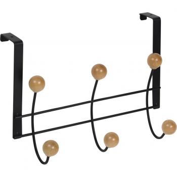 Percha sobrepuerta negra 6 bolas haya natural