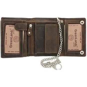 Greenland-Nature Stone Cartera Motorista con Cadena de Seguridad de Cuero para Hombre, RFID 2151 Marrón