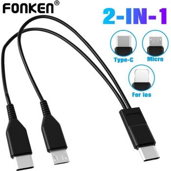 Cable Cargador 2 en 1 Micro USB y Tipo C Fonken - Corto, Negro