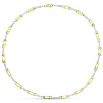 Gargantilla Oro Bicolor 18k Mujer Barras Circonitas Combinadas Formas Caladas Mosquetón Seguro Joyería 45 cm Eslabones Enlazados Cierre