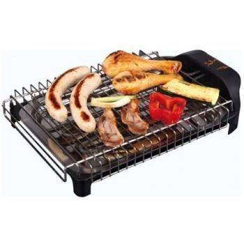 Jata BQ101 Electro Barbacoa Sin Humos Ni Olores Parrilla con 2 Alturas para Cocinar Sano en el interior con Todas las Comodidades 2400 W, Color Negro, 260 mm